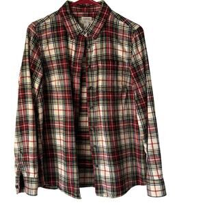 LL Bean Shirt Mens Small Red Green Plaid Flannel Button Down Cabin Outdoors